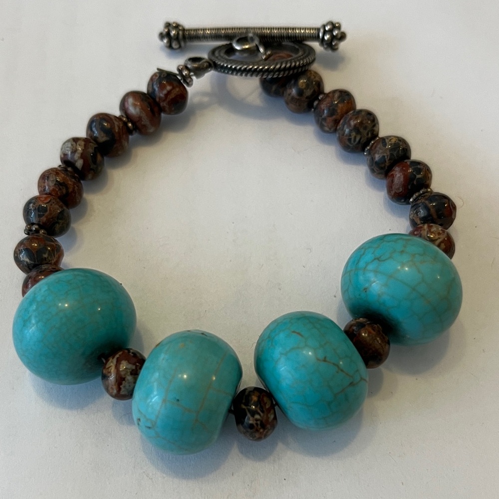 Vintage Southwestern Chunky Turquoise & Jasper Beaded Toggle Bracelet